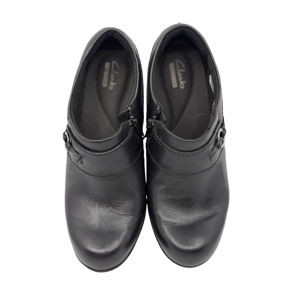 Clarks Collection Womens‎ Black Leather Side Zip Heeled Loafers Shoes Size 7M - Picture 2 of 11
